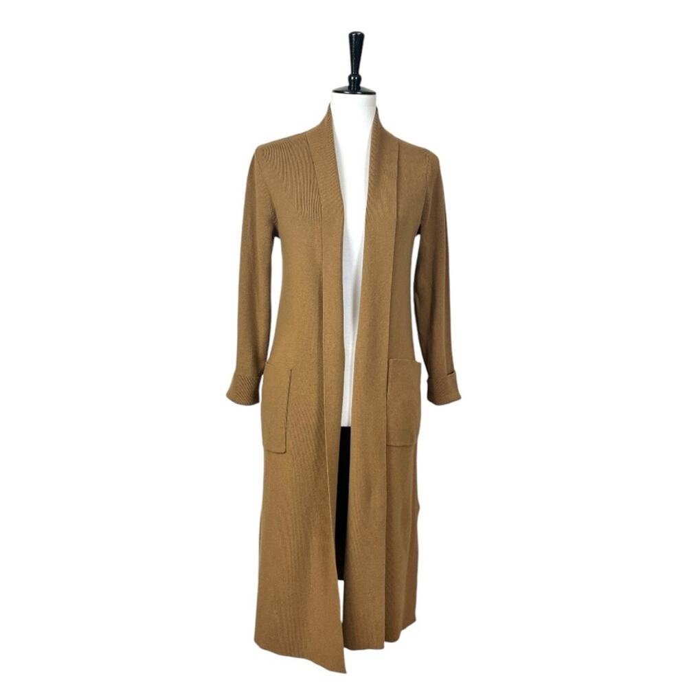J. Jill Sweater Long Cardigan Open Front Pockets Tobacco Brown Women’s Size XS